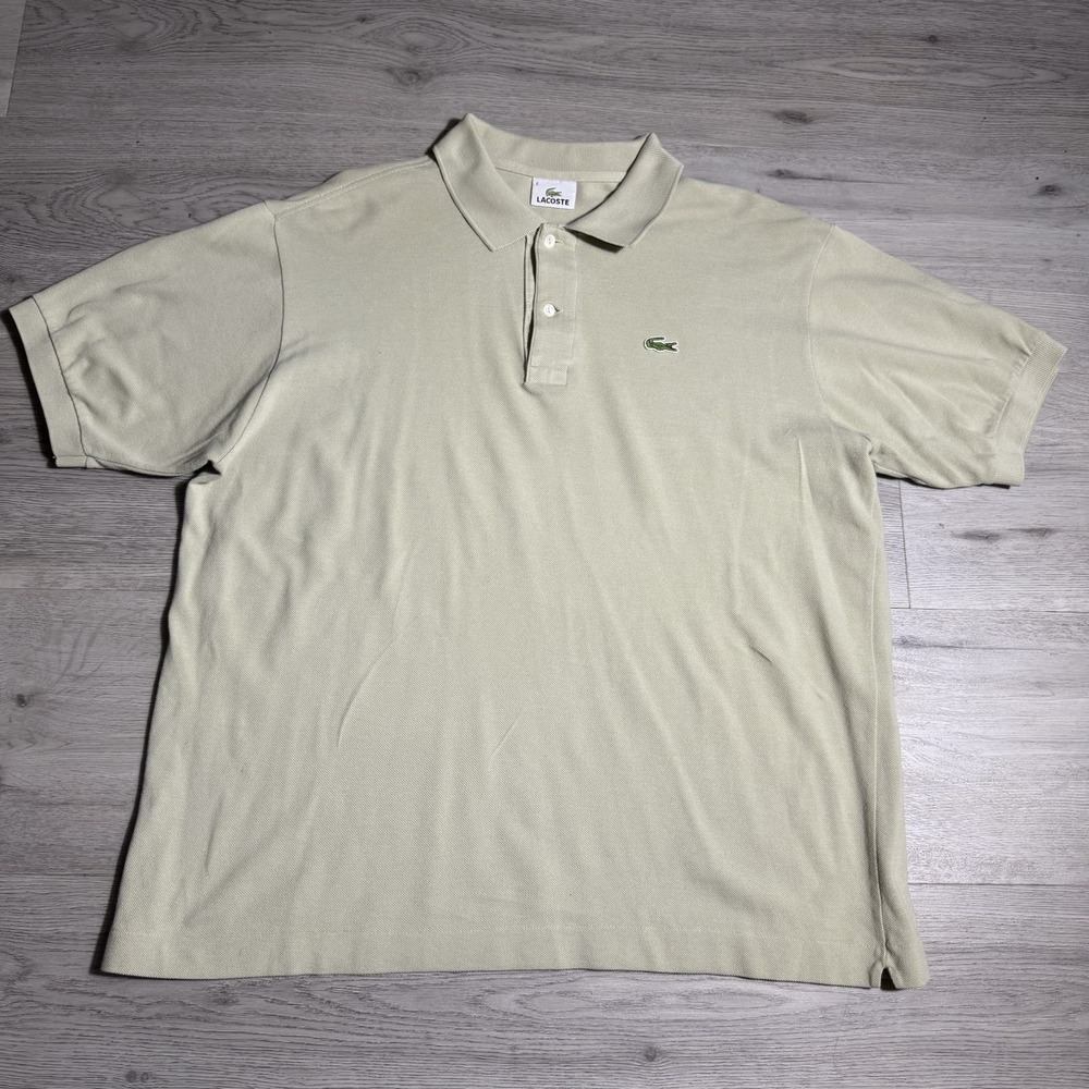 Lacoste Polo Shirt Size 6 XL Beige Classic Crocodile Short Sleeve